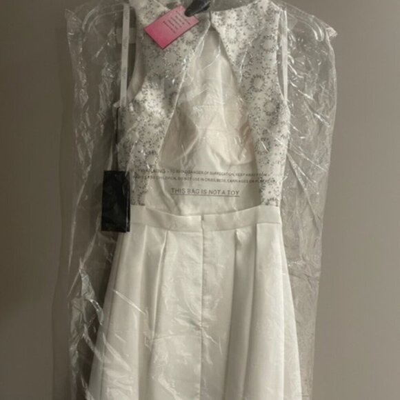 NWT Terani Couture 1821H7914 Pleated Homecoming Dress Silver White Size 0 - Picture 7 of 7